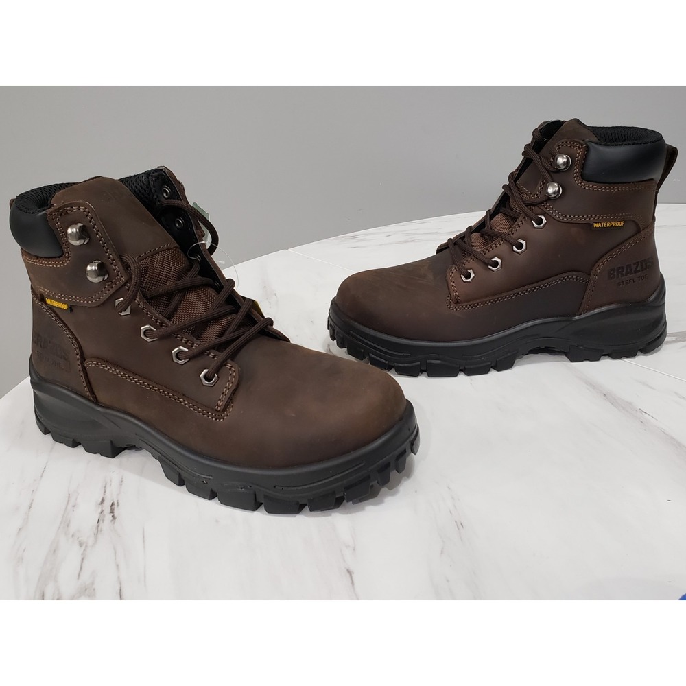 NEW Brazos Men's Glazier Work Boots STEEL TOE waterproof Leather‎ Size 7 Brown